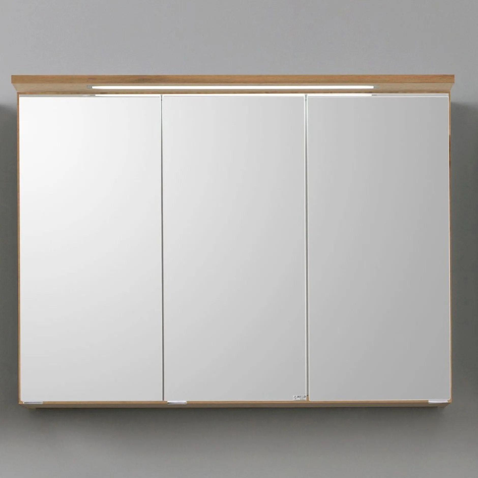 Spiegelschrank Bobbi 120cm Modell 1 3 Türen und LED-Beleuchtung - Eiche