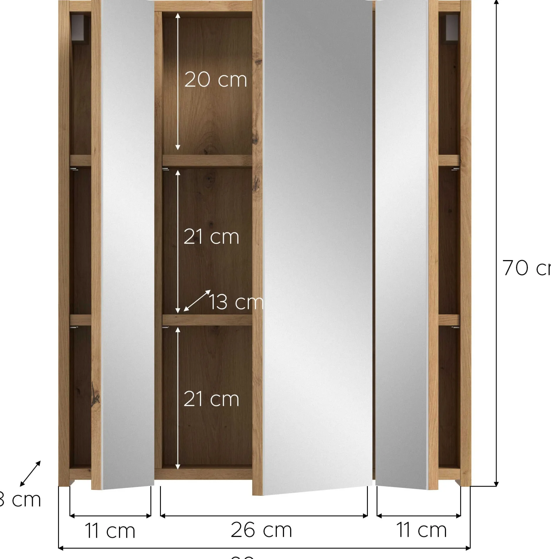 Spiegelschrank Ice Xonox - Artisan Oak - 60x70x18 cm - MDF