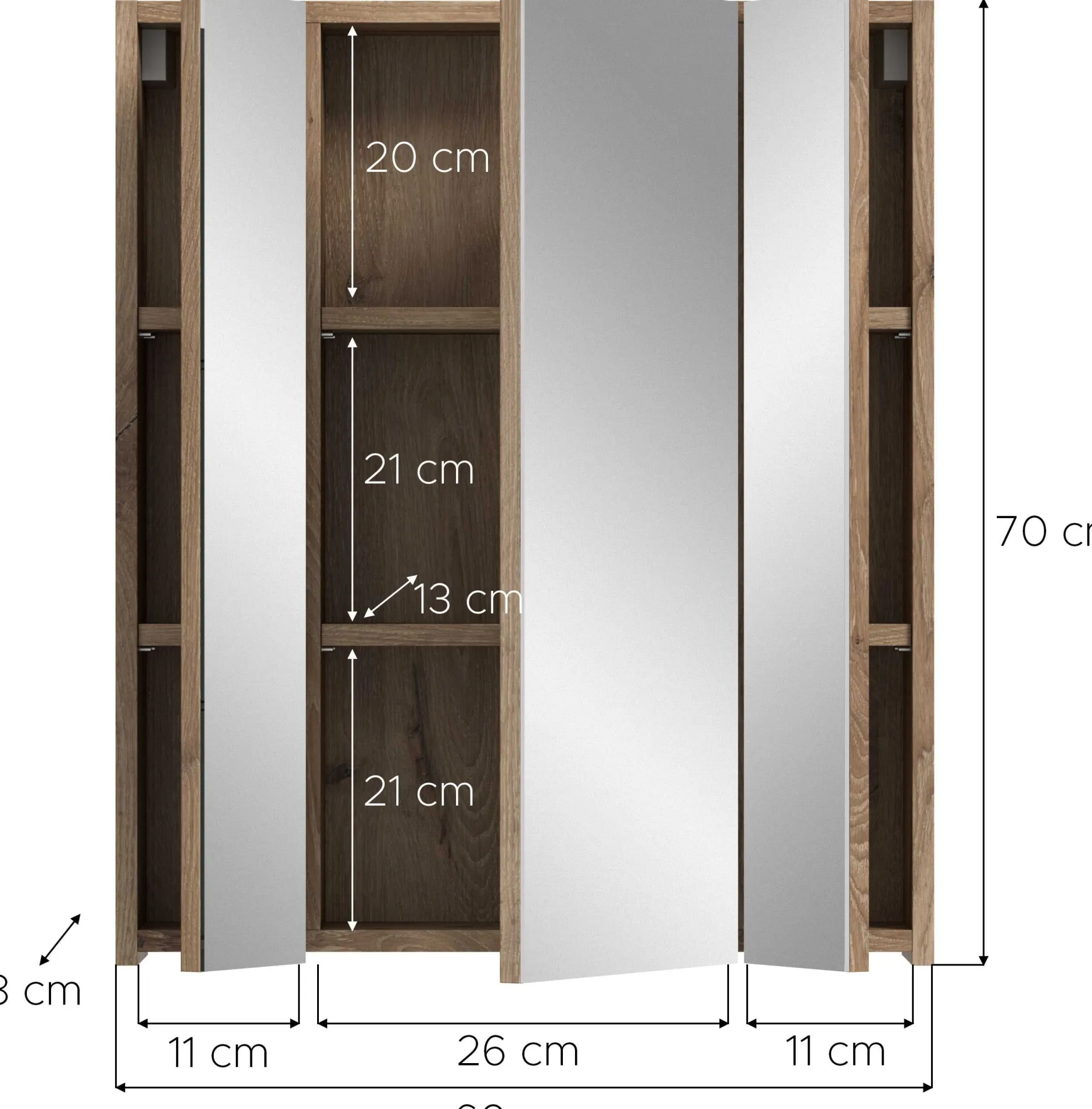 Spiegelschrank Ice Xonox - matt schwarz/Nox Eiche - 60x70x18 cm