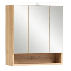 Spiegelschrank Karan 60cm 3 Türen mit Beleuchtung - Eiche