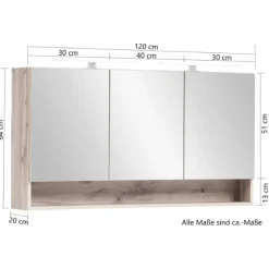 Spiegelschrank Karan 120cm 3 Türen mit Beleuchtung - anthrazit