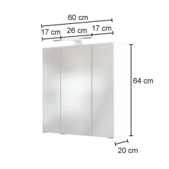 Spiegelschrank Luna 60cm mit 3 Türen und LED-Licht - Eiche