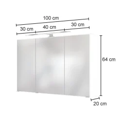 Spiegelschrank Luna 100cm mit 3 Türen und LED-Beleuchtung - Eiche