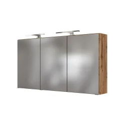 Spiegelschrank Luna 120cm mit 3 Türen und LED-Licht - Eiche