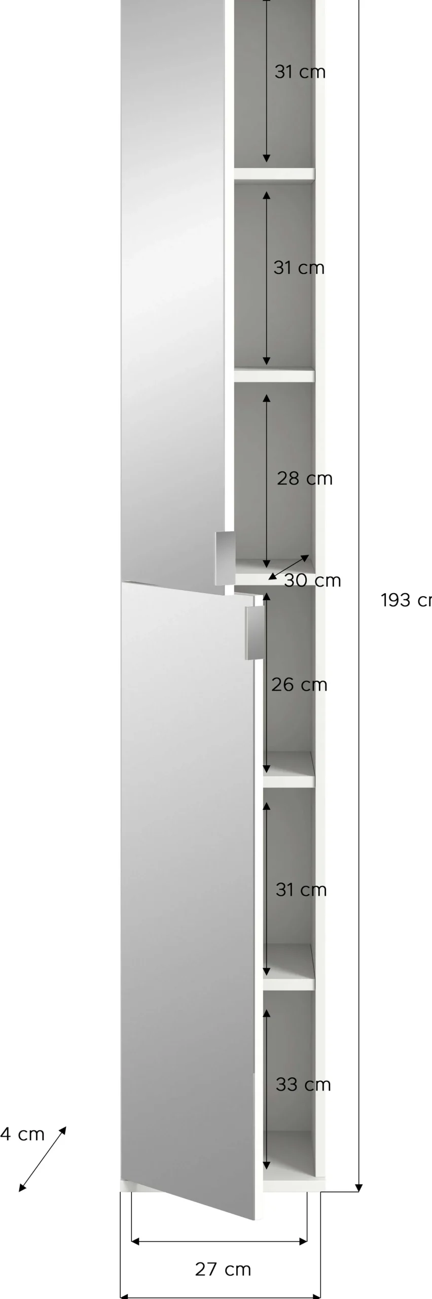 Spiegelschrank Projekt X Emob - Artisan Oak - 30x193x34 cm - Spiegelglas