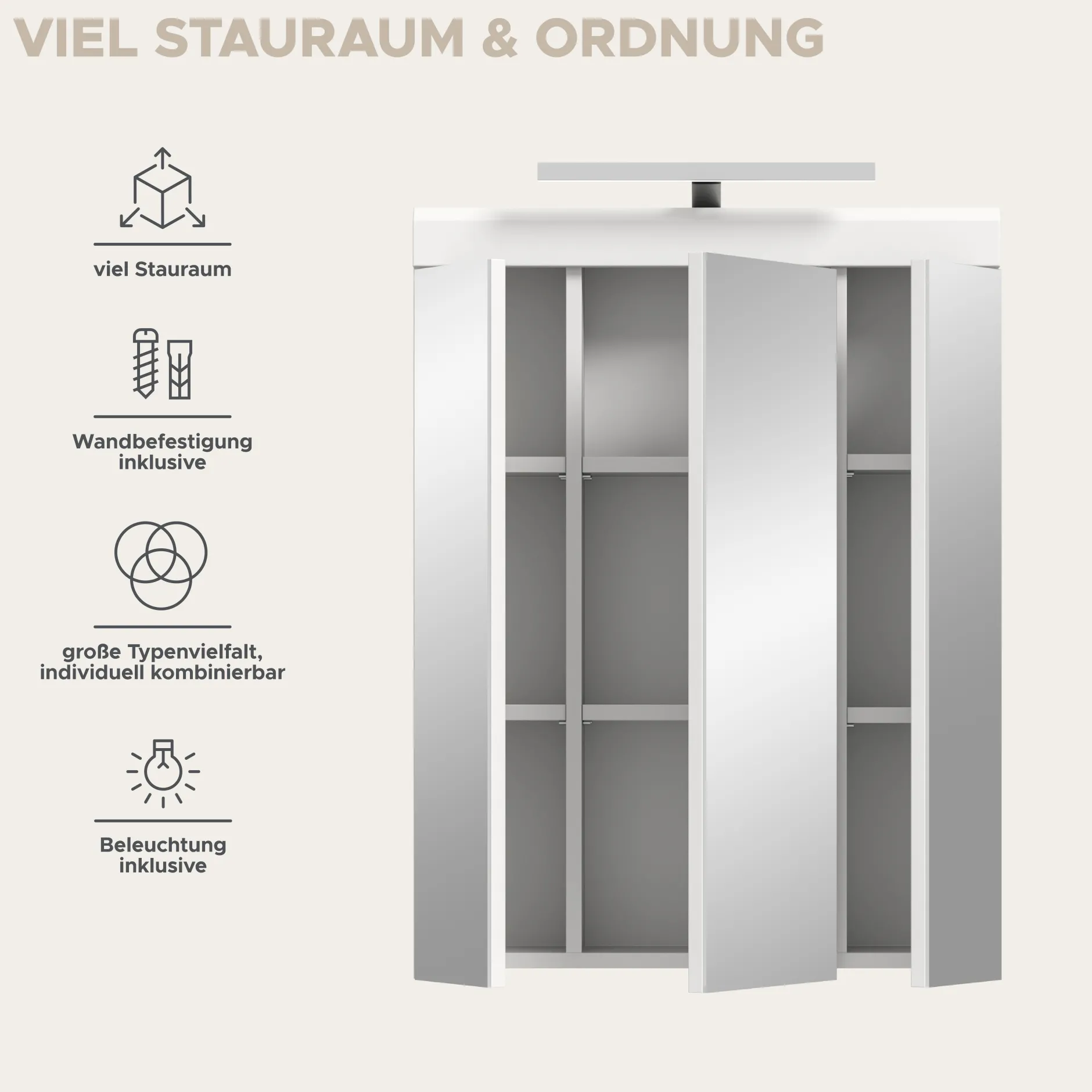 Spiegelschrank Scout Xonox - hochwertiger Weiß-Hochglanz - 60x79x18 cm