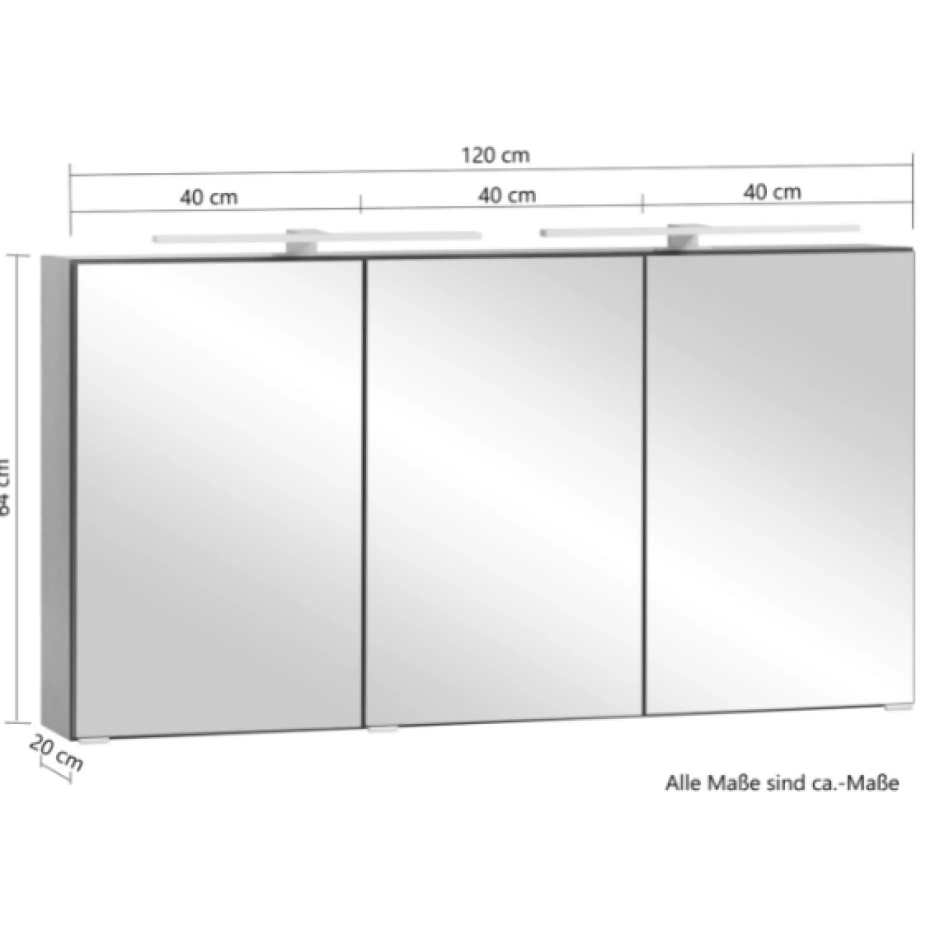 Spiegelschrank Vikas 120cm 3 Türen mit Beleuchtung - Eiche
