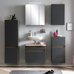 Spiegelschrank Vikas 60cm 3 Türen mit Beleuchtung - anthrazit
