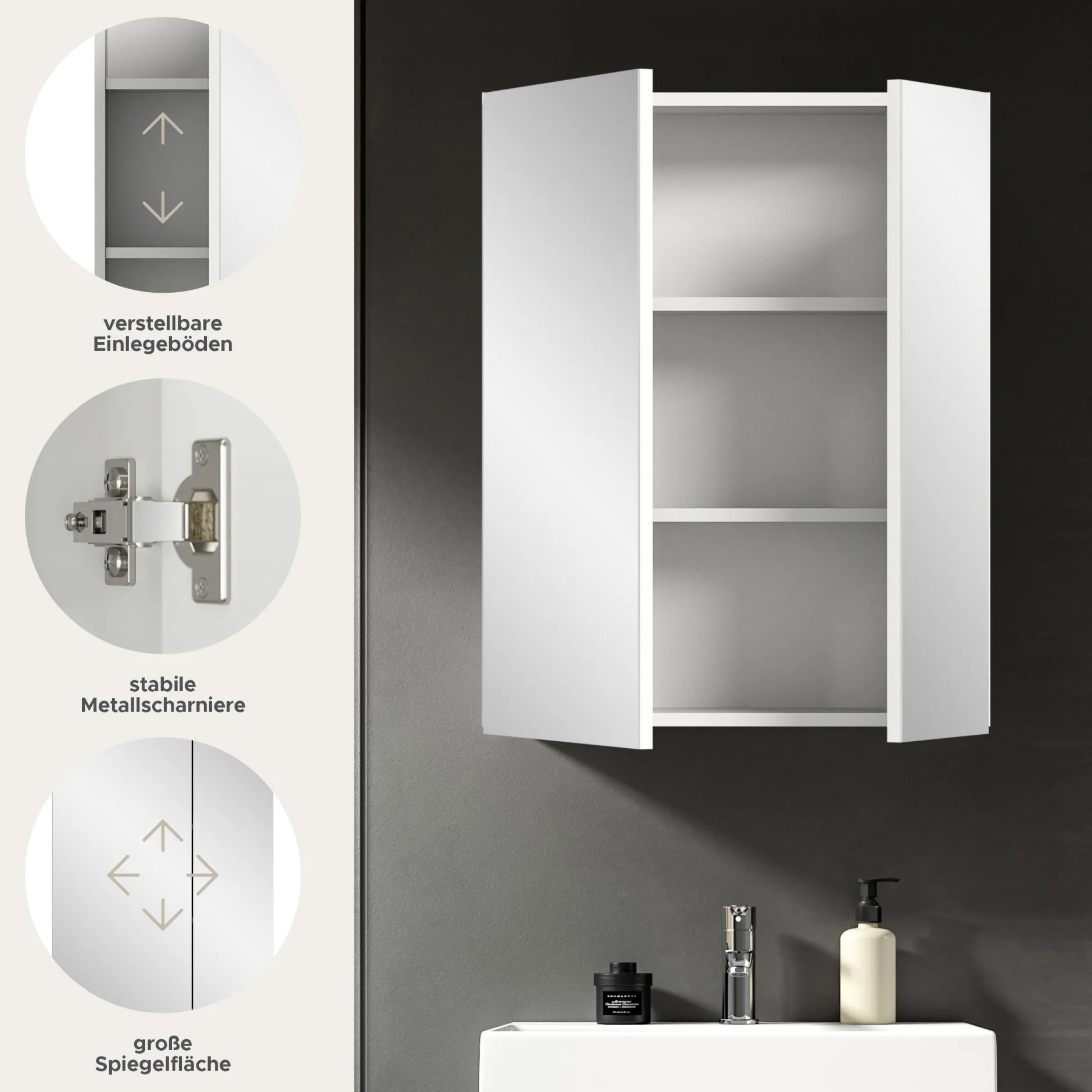 Spiegelschrank Vira Xonox - Melamin Weiß - 60x77x18 cm