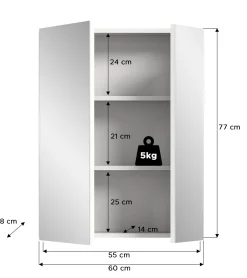 Spiegelschrank Vira Xonox - Melamin Weiß - 60x77x18 cm