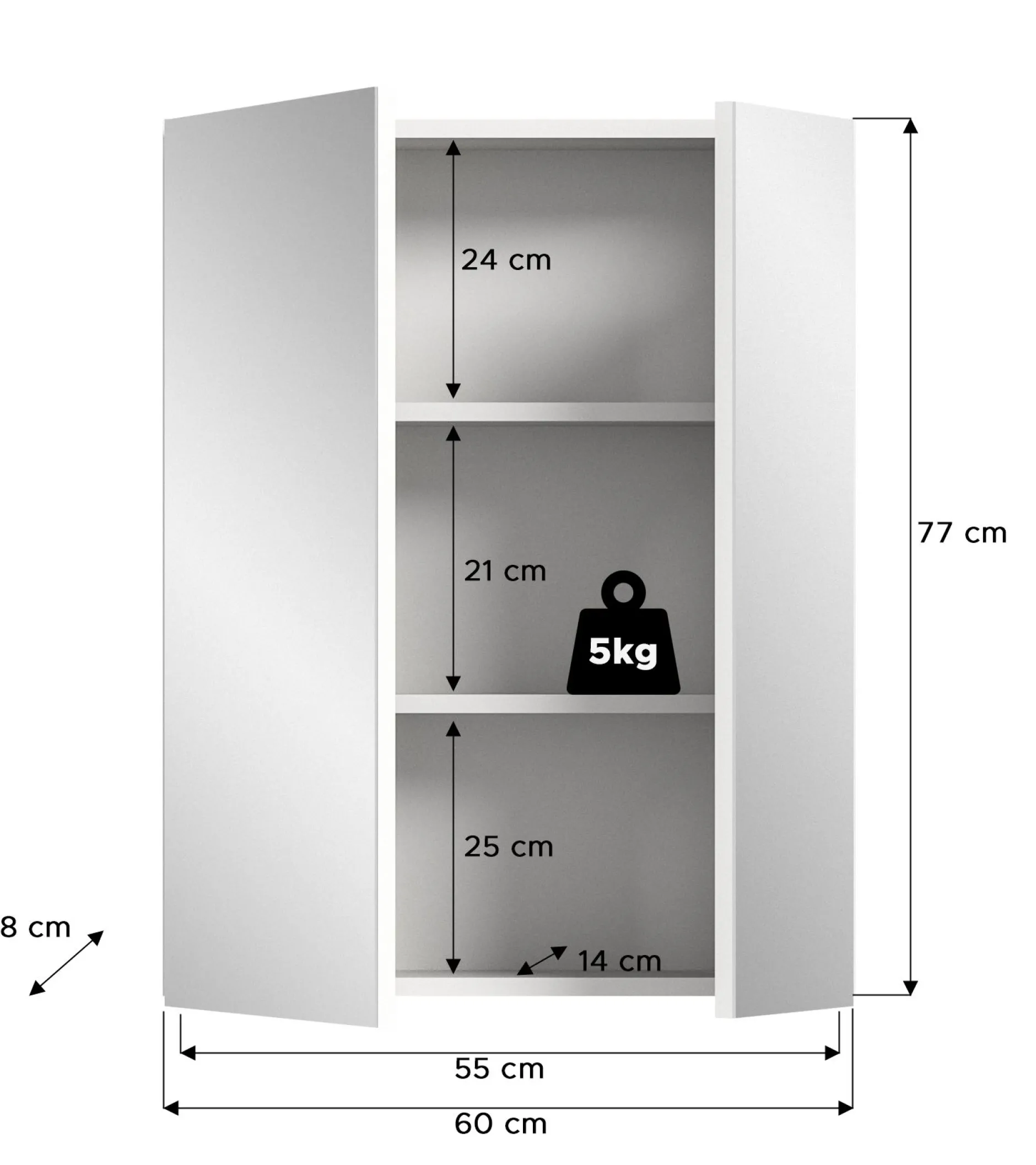 Spiegelschrank Vira Xonox - Melamin Weiß - 60x77x18 cm