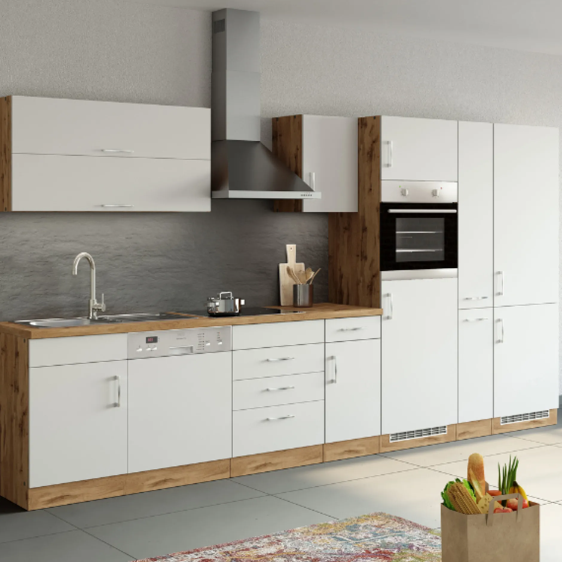 Spülenschrank Sorrella 110cm für Geschirrspüler 1 Tür - weiß/Eiche