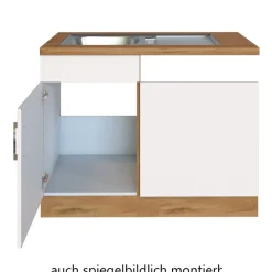 Spülenschrank Sorrella 110cm für Geschirrspüler 1 Tür - weiß/Eiche
