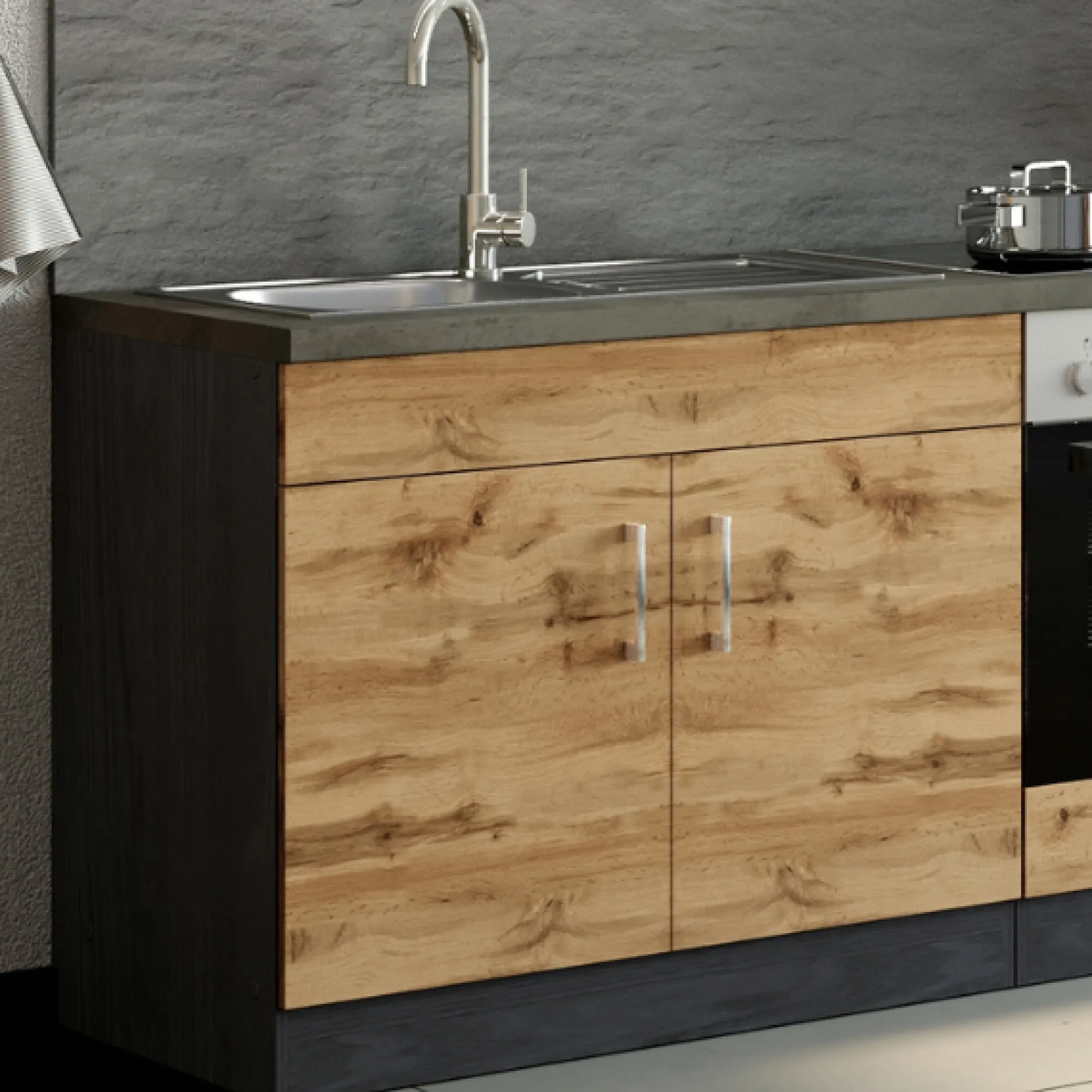 Spülenschrank Sorrella 100cm 2 Türen - Eiche/Graphit