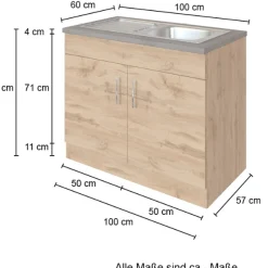 Spülenschrank Sorrella 100cm 2 Türen - Eiche/Graphit
