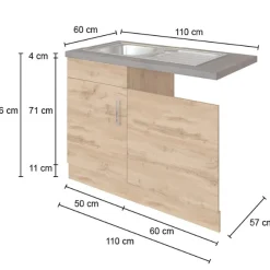 Spültisch Sorrella 110cm für Geschirrspüler 1 Tür - Eiche/Beton