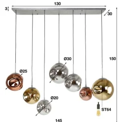 Stallone Hängeleuchte 145 cm-Gold,Kupfer,Chrom Glas