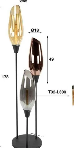 Stehleuchte Cocoon - Ø45x178cm - 3 Lampen - Glas