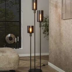 Stehleuchte Sepiora - Ø33x165cm - 3 Lampen - Glas und Metall - braun