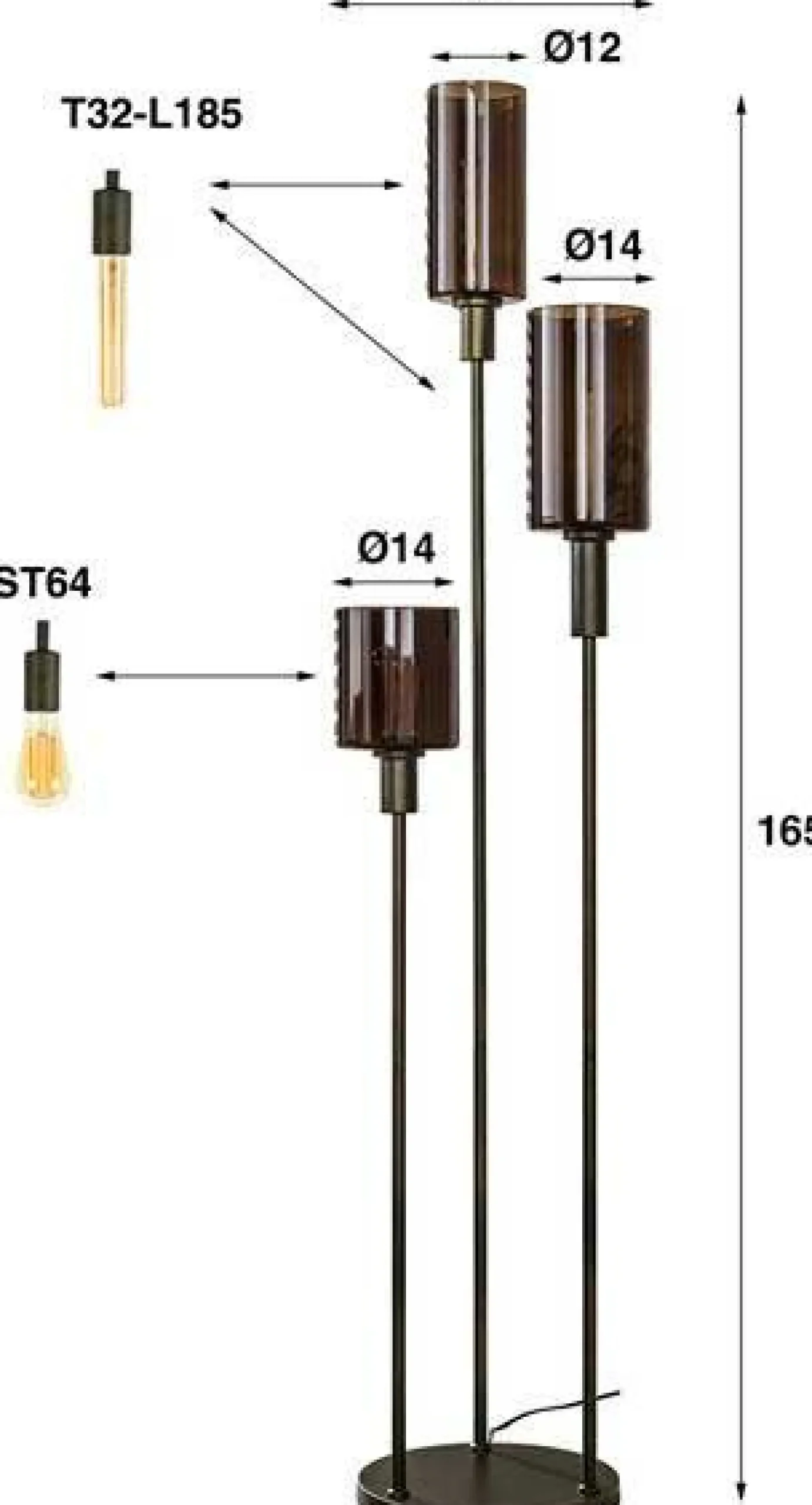 Stehleuchte Sepiora - Ø33x165cm - 3 Lampen - Glas und Metall - braun