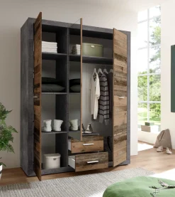 Storck 151cm Kleiderschrank mit 3 Türen und 2 Schubladen und Spiegel - alter Stil/Beton
