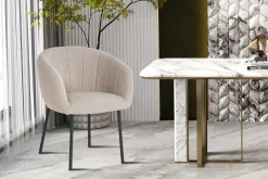 Stuhl Sevilla Bouclé Sand | Metallbeine H-H 79 x B-L 57 x T-P 62 cm