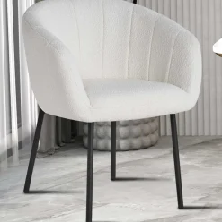 Stuhl Sevilla Bouclé-Stoff | Metallbeine | weiß