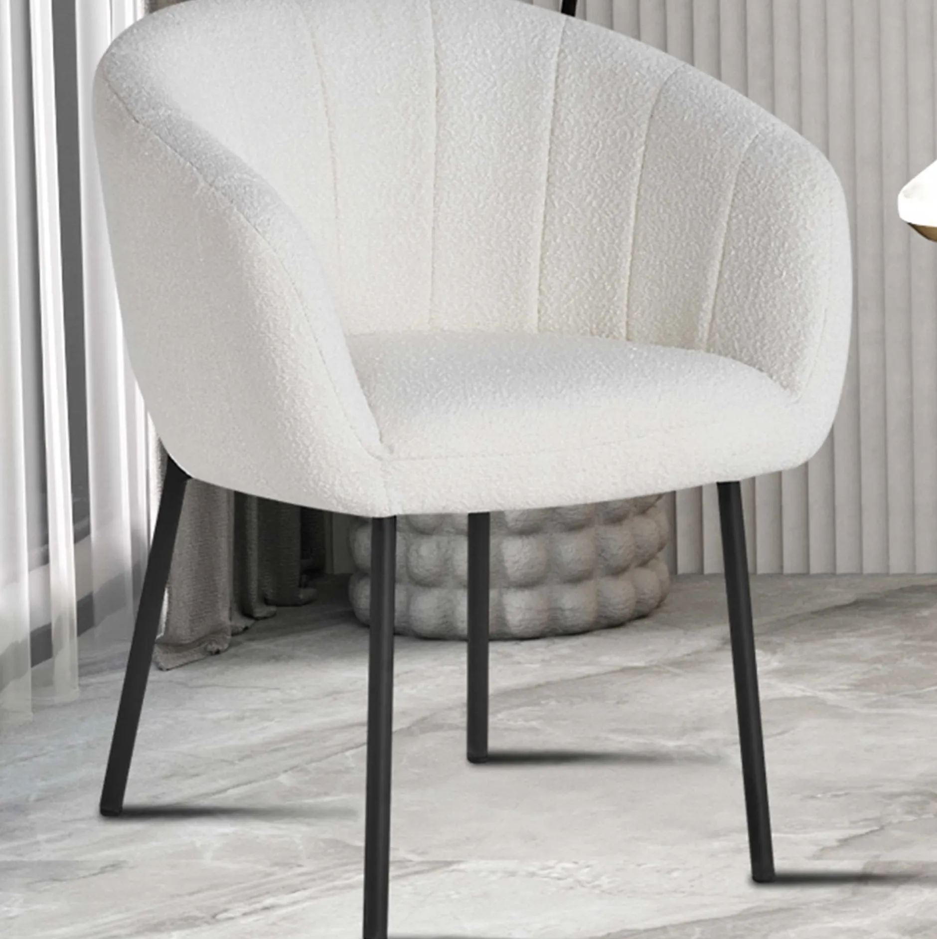 Stuhl Sevilla Bouclé-Stoff | Metallbeine | weiß