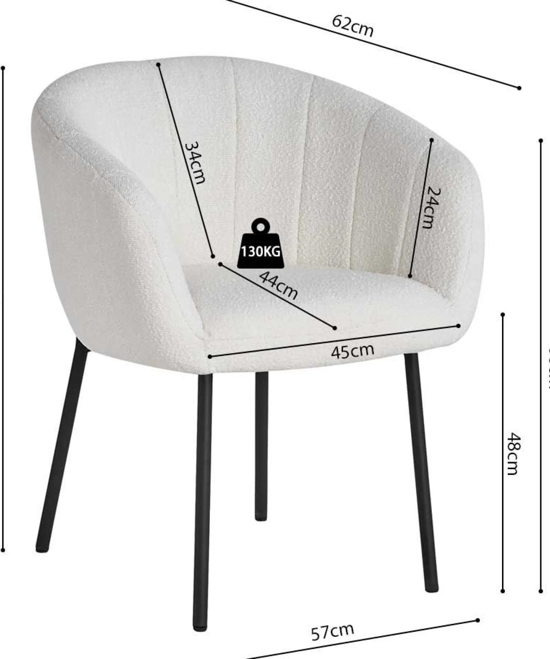 Stuhl Sevilla Bouclé-Stoff | Metallbeine | weiß