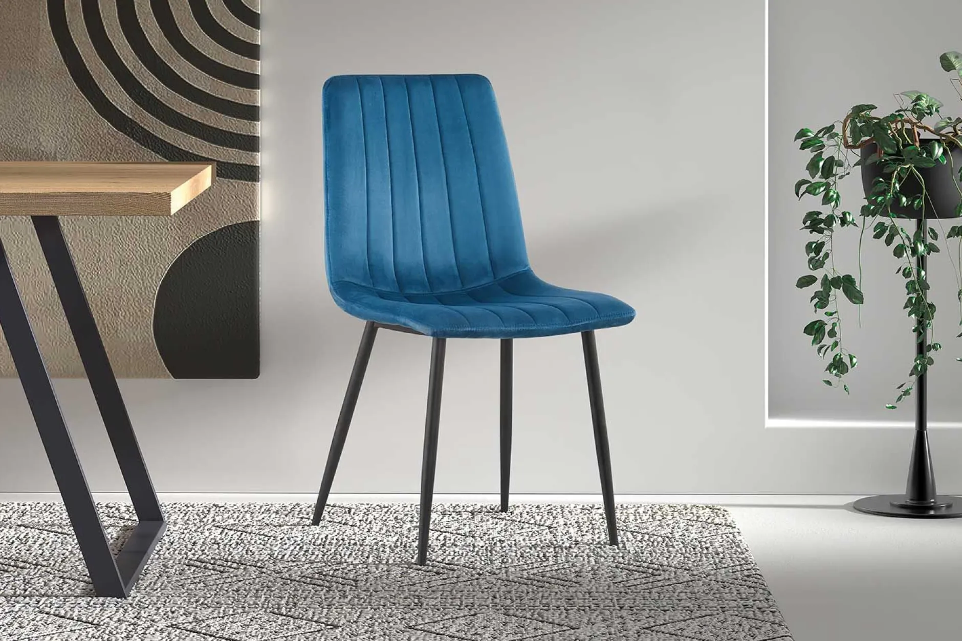 Stuhl Willie velours - blau/schwarz