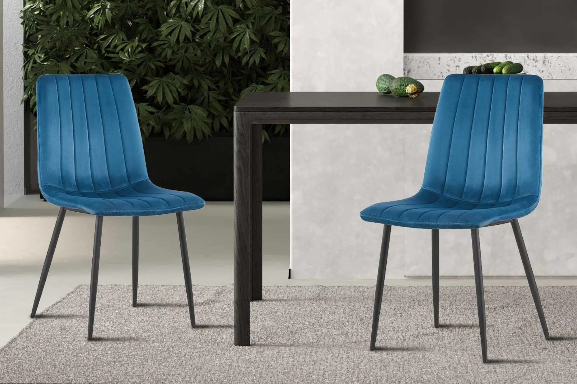 Stuhl Willie velours - blau/schwarz