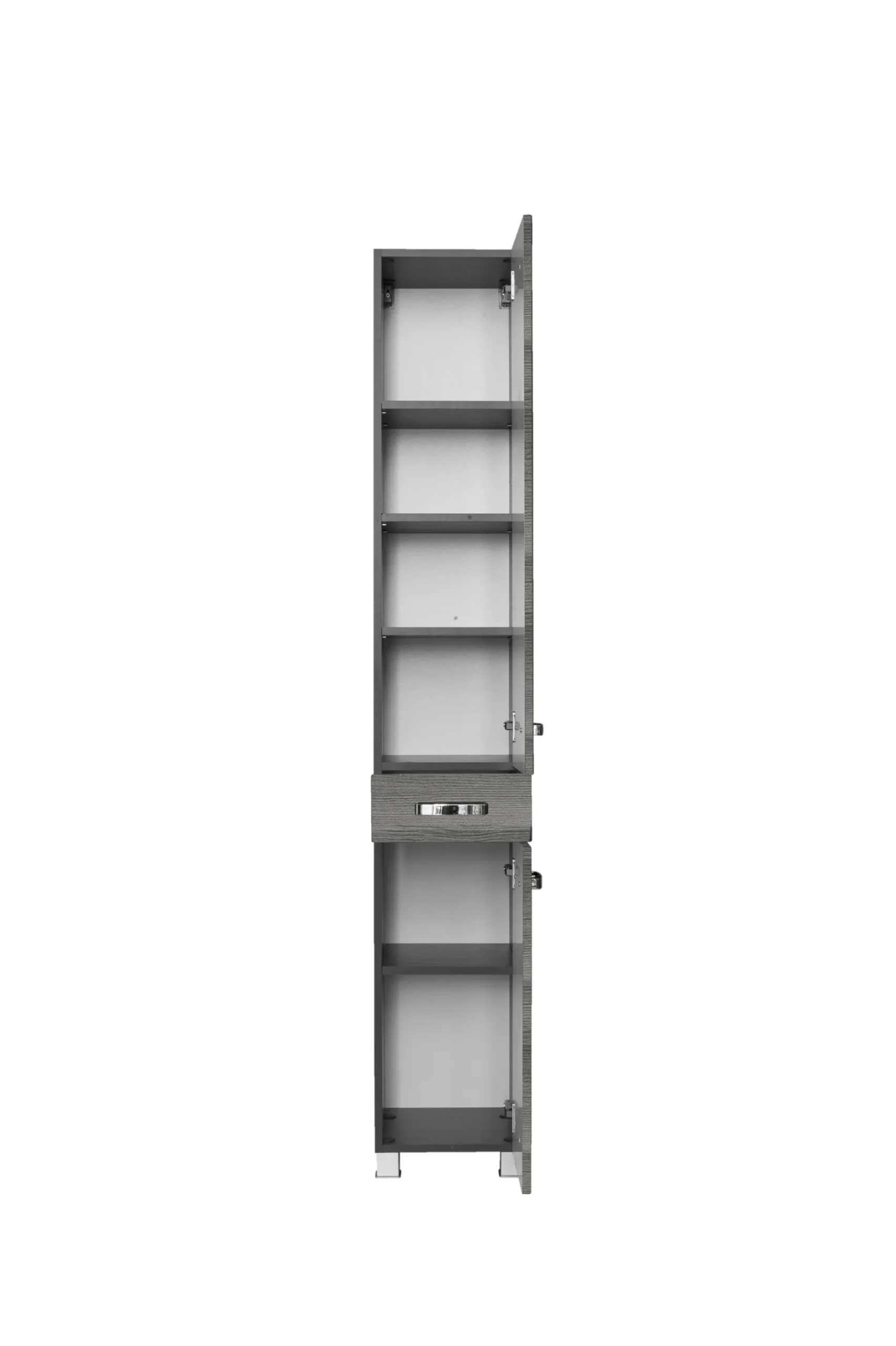 Säulenschrank Bobbi hoch 30cm 2 Türen und 1 Schublade - graphit/graue Eiche