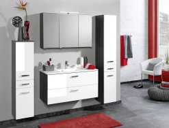 Säulenschrank Bobbi niedrig 30cm 2 Türen und 1 Schublade - graphit/hochglanz-weiß