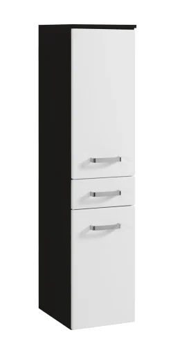 Säulenschrank Bobbi niedrig 30cm 2 Türen und 1 Schublade - graphit/hochglanz-weiß