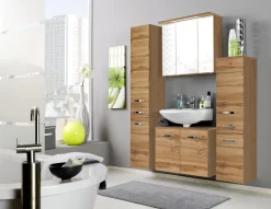 Säulenschrank Bobbi niedrig 30cm 2 Türen und 1 Schublade - Eiche
