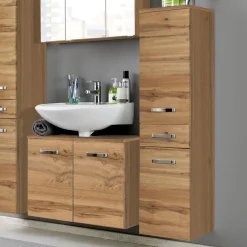 Säulenschrank Bobbi niedrig 30cm 2 Türen und 1 Schublade - Eiche