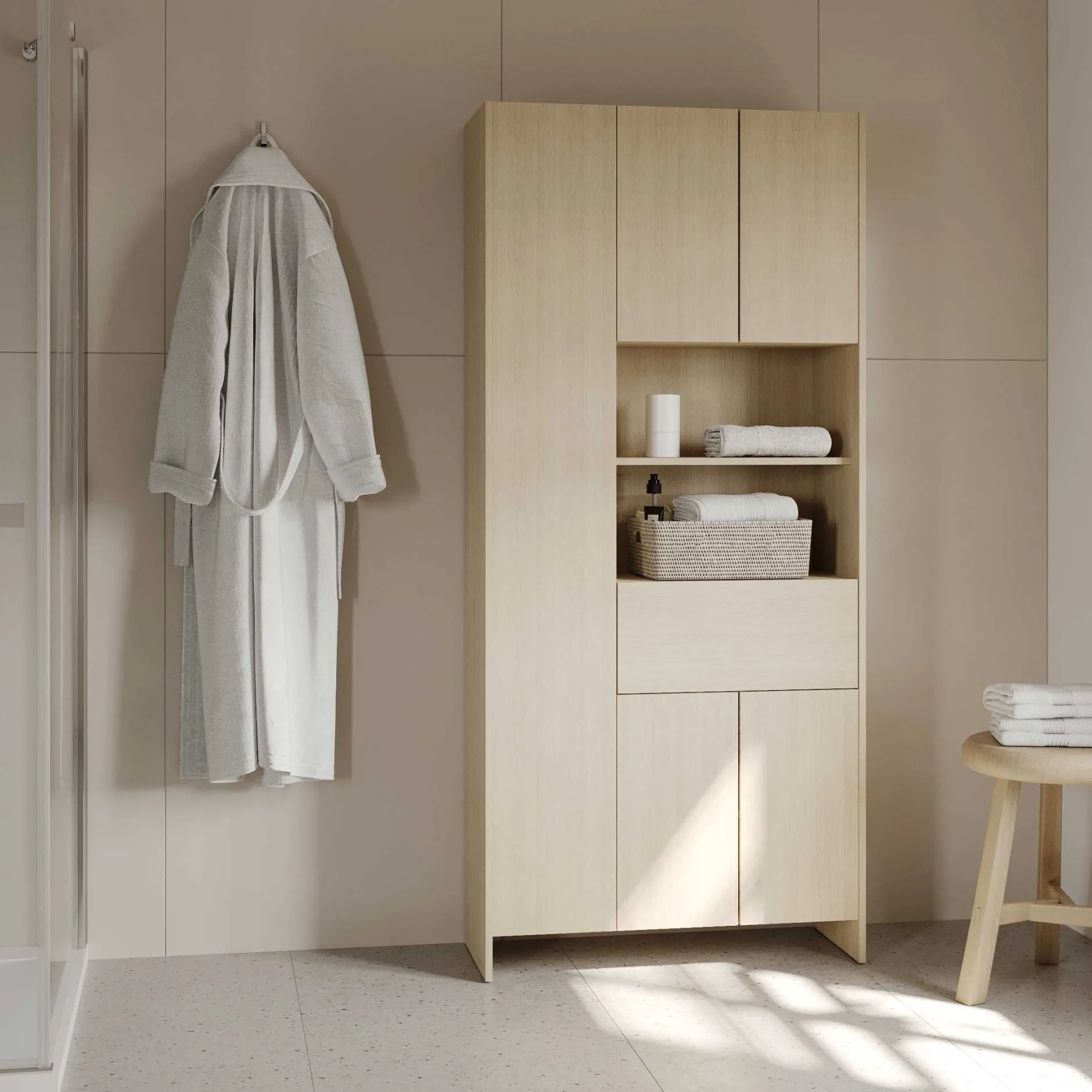Säulenschrank Cougar - 84x33x185cm - 5 Türen und 1 Schublade - Eiche