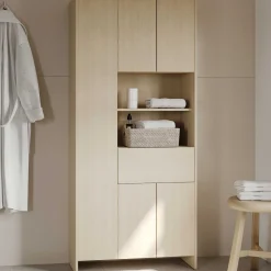 Säulenschrank Cougar - 84x33x185cm - 5 Türen und 1 Schublade - Eiche