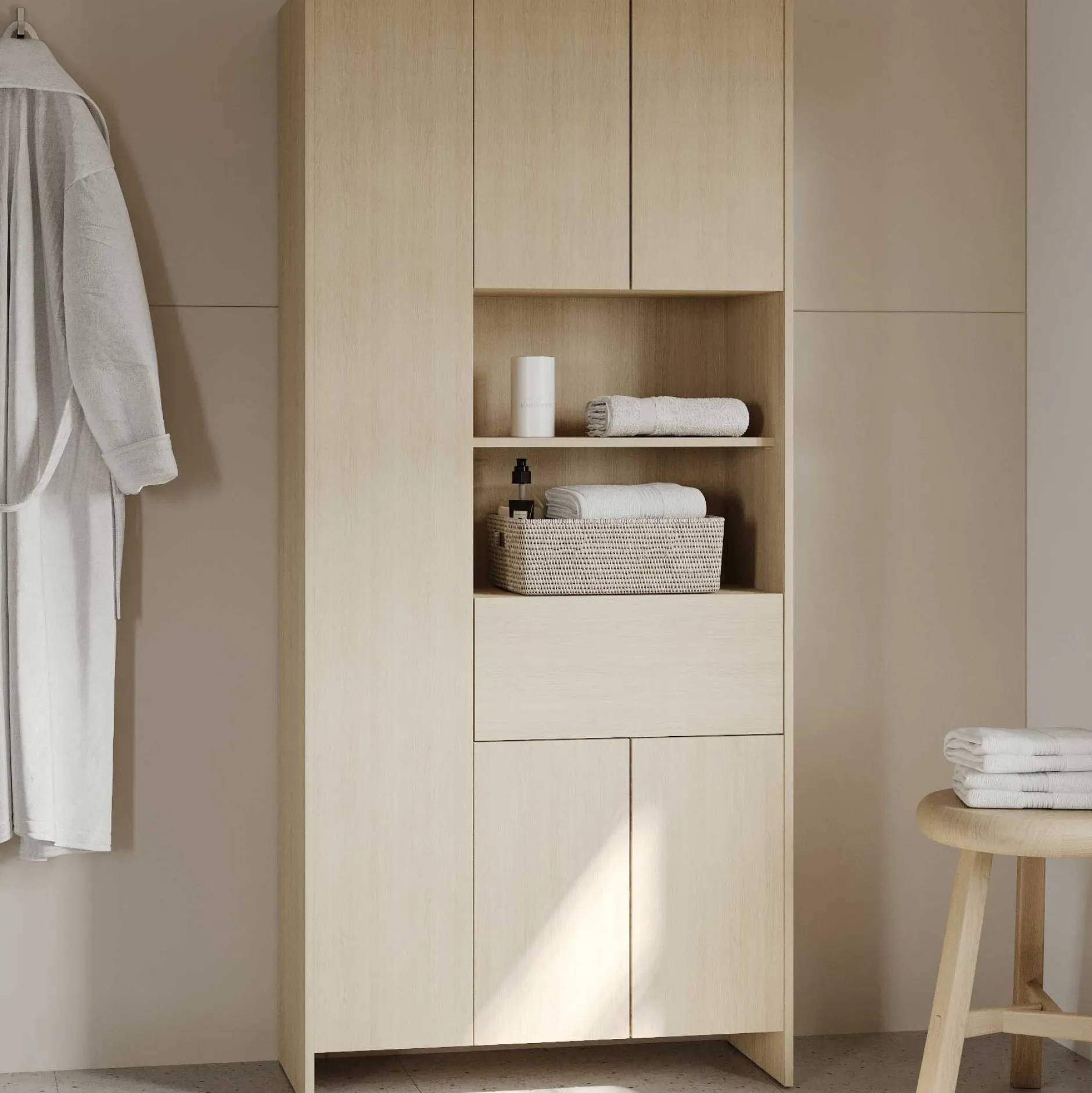 Säulenschrank Cougar - 84x33x185cm - 5 Türen und 1 Schublade - Eiche