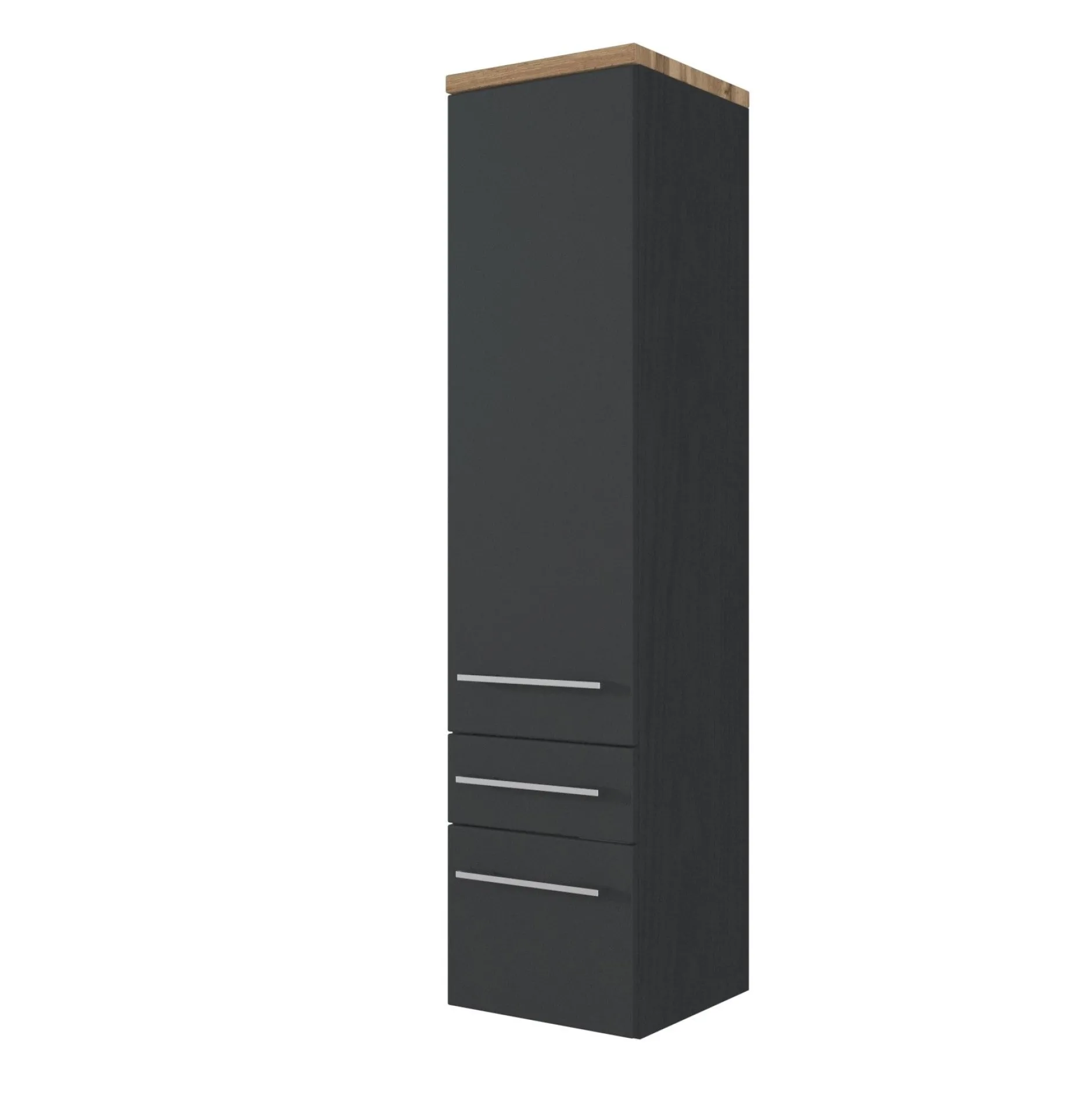 Säulenschrank Dasa 30cm mit 1 Tür und 2 Schubladen - graphit/mattgrau
