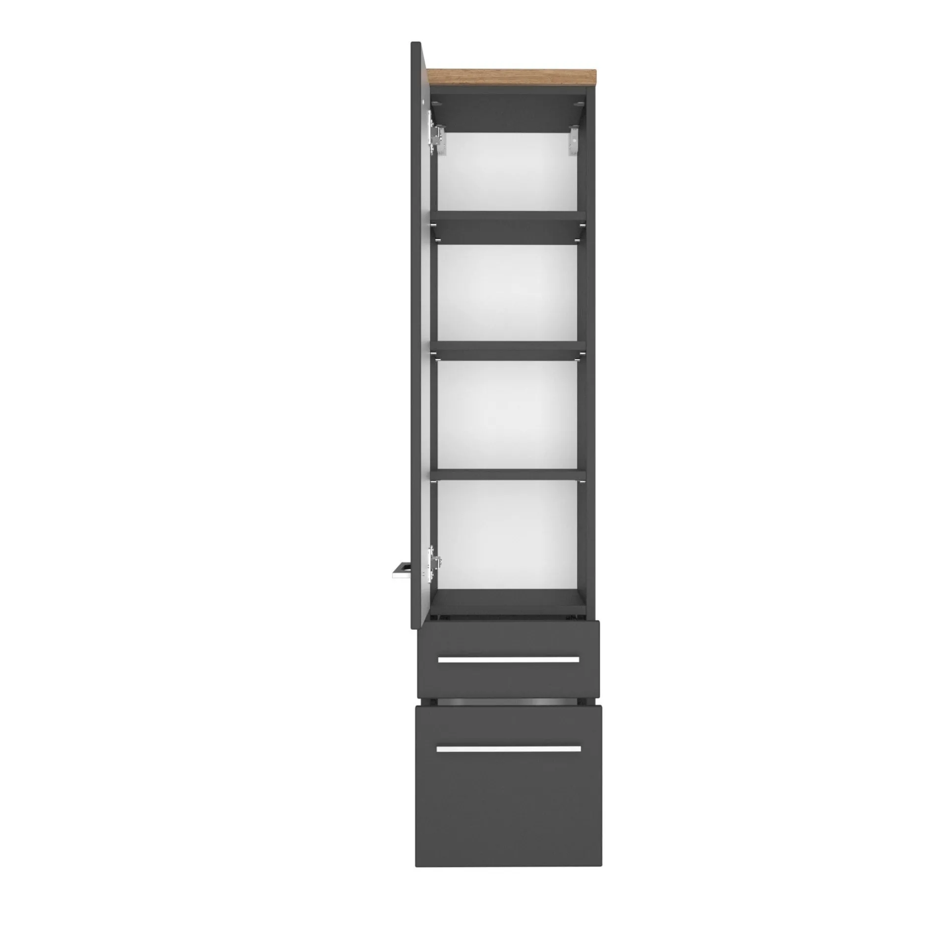 Säulenschrank Dasa 30cm mit 1 Tür und 2 Schubladen - graphit/mattgrau