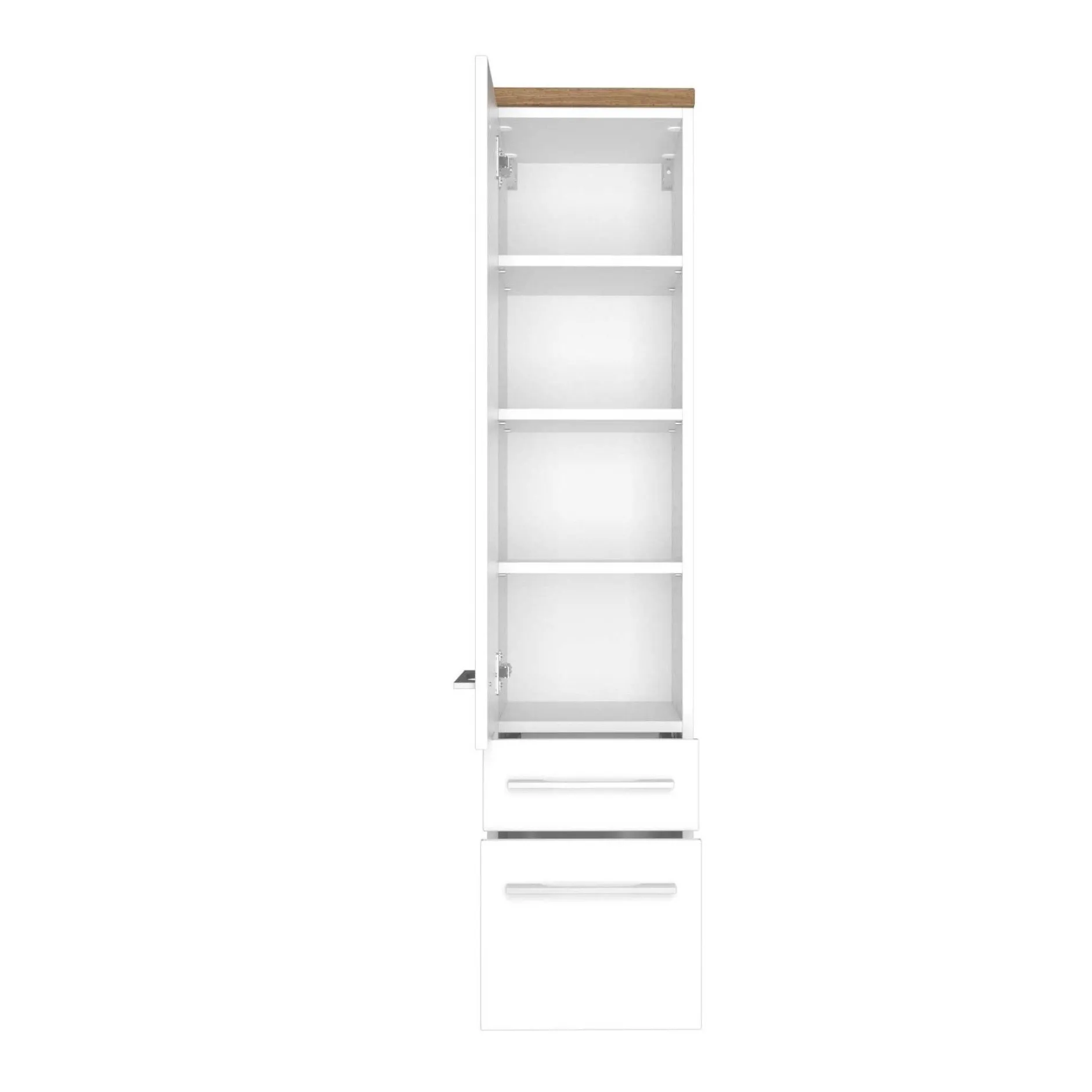 Säulenschrank Dasa 30cm mit 1 Tür und 2 Schubladen - weiß
