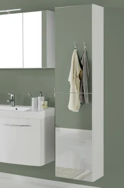 Säulenschrank Florent 40cm mit Spiegel und 2 Türen - weiß