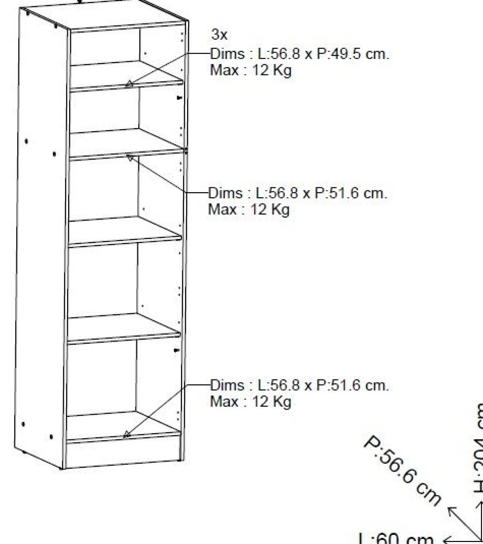 Säulenschrank Küche Nova | 60 x 56,6 x 204 cm | Weiß