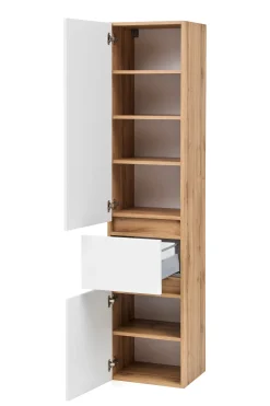 Säulenschrank Kornel/Luna 40cm 2 Türen und 1 Schublade - Eiche/mattweiß