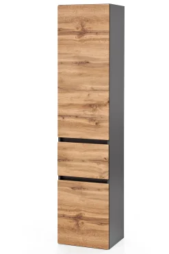 Säulenschrank Kornel/Luna 40cm 2 Türen und 1 Schublade - graphitgrau/Eiche