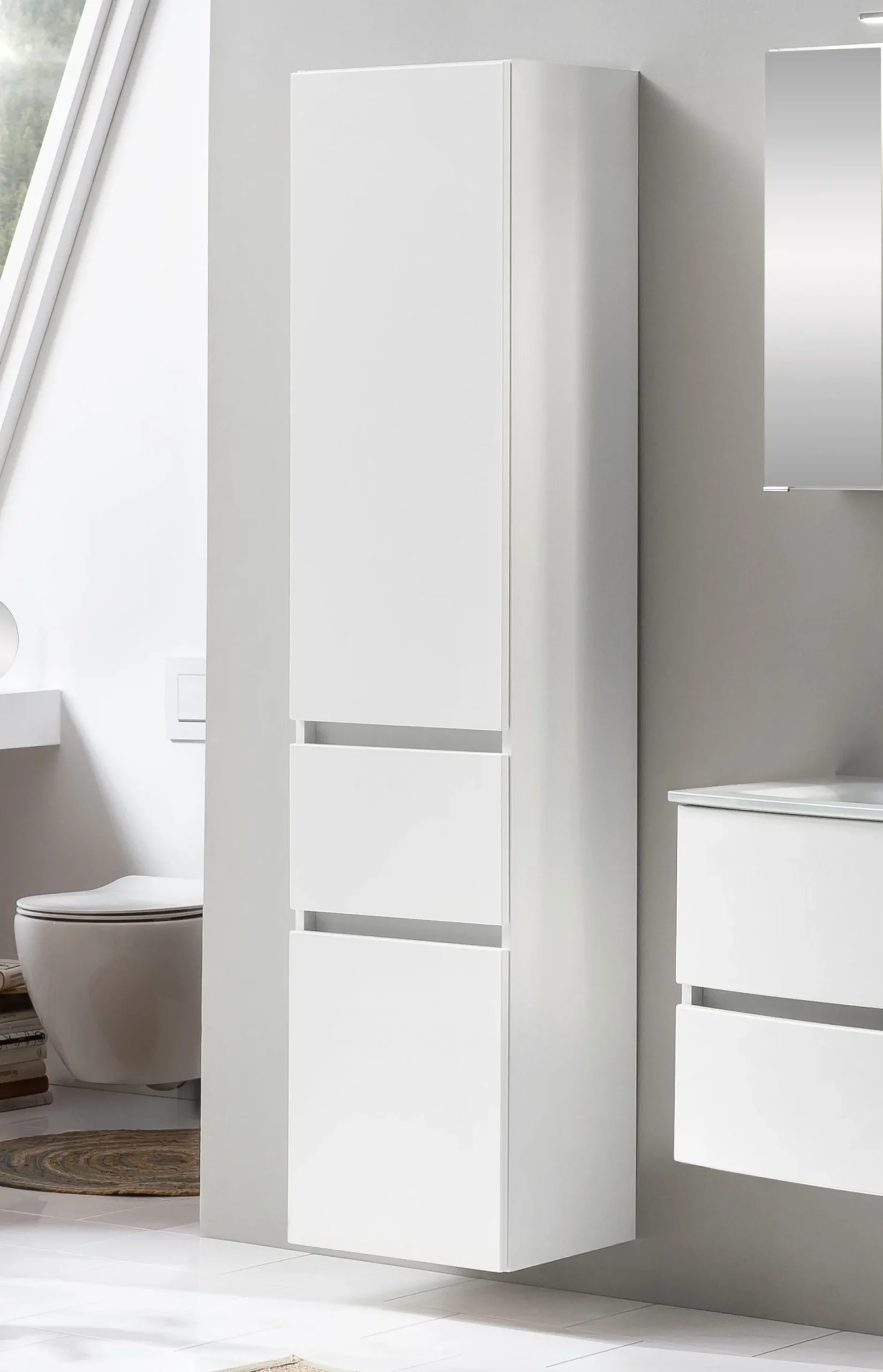 Säulenschrank Kornel/Pisca 40cm 2 Türen und 1 Schublade - weiß