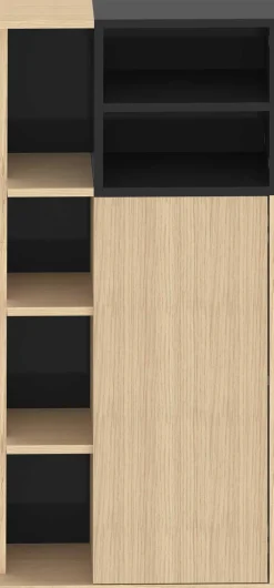 Säulenschrank Kuba 5 Fachböden, 1 Drehtür - Eiche hell/schwarz