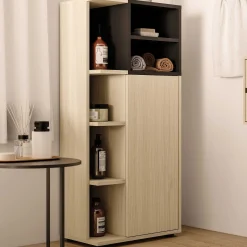 Säulenschrank Kuba 5 Fachböden, 1 Drehtür - Eiche hell/schwarz