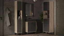 Säulenschrank Lagon - 39x33x201cm - 2 Türen und 1 Schublade - Schwarz/Eiche Dekor